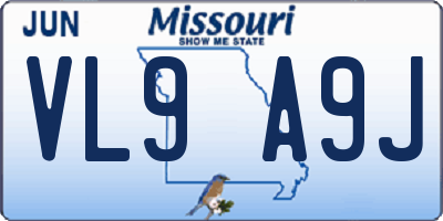 MO license plate VL9A9J