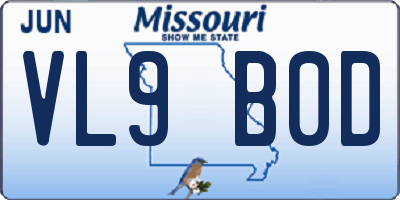MO license plate VL9B0D