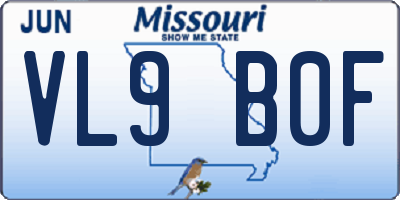 MO license plate VL9B0F