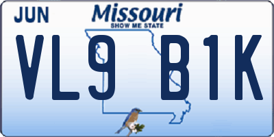 MO license plate VL9B1K