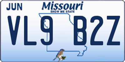MO license plate VL9B2Z