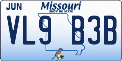 MO license plate VL9B3B
