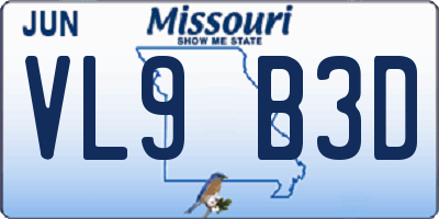 MO license plate VL9B3D
