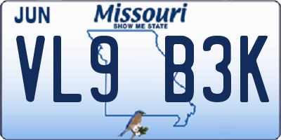 MO license plate VL9B3K