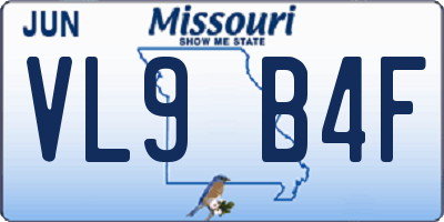 MO license plate VL9B4F