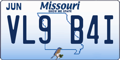 MO license plate VL9B4I