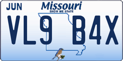 MO license plate VL9B4X