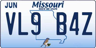 MO license plate VL9B4Z