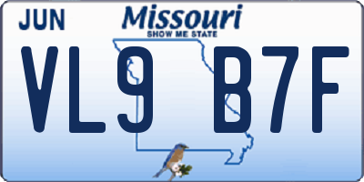 MO license plate VL9B7F