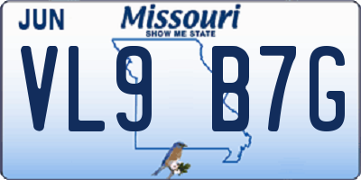 MO license plate VL9B7G