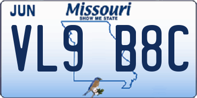 MO license plate VL9B8C