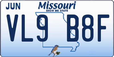 MO license plate VL9B8F