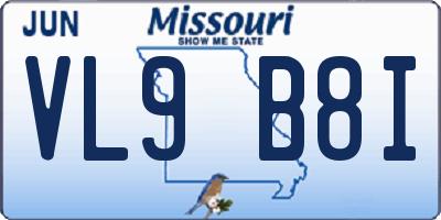 MO license plate VL9B8I