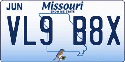 MO license plate VL9B8X