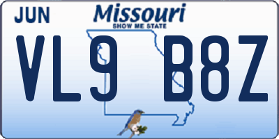 MO license plate VL9B8Z