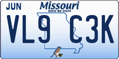 MO license plate VL9C3K