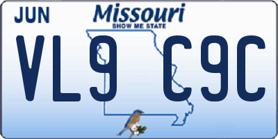 MO license plate VL9C9C