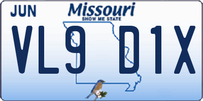 MO license plate VL9D1X