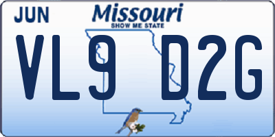 MO license plate VL9D2G