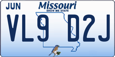 MO license plate VL9D2J