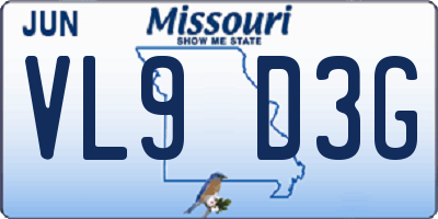 MO license plate VL9D3G