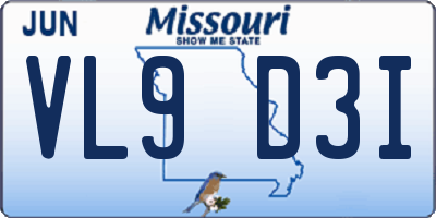 MO license plate VL9D3I