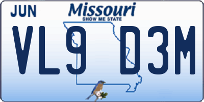 MO license plate VL9D3M