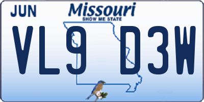 MO license plate VL9D3W