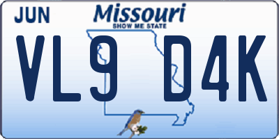 MO license plate VL9D4K