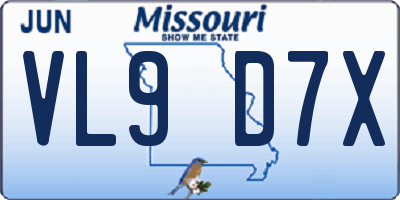 MO license plate VL9D7X