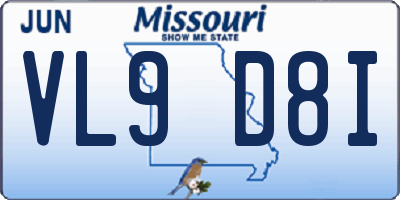 MO license plate VL9D8I