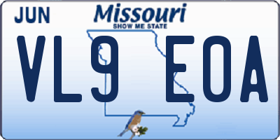 MO license plate VL9E0A