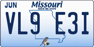 MO license plate VL9E3I