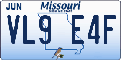 MO license plate VL9E4F