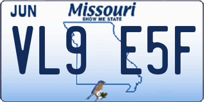 MO license plate VL9E5F
