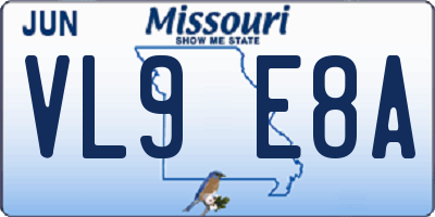 MO license plate VL9E8A