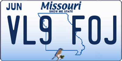 MO license plate VL9F0J