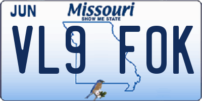 MO license plate VL9F0K
