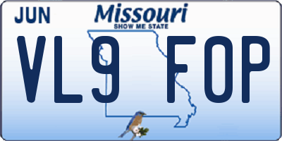 MO license plate VL9F0P