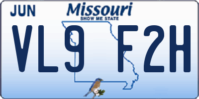 MO license plate VL9F2H