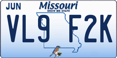 MO license plate VL9F2K