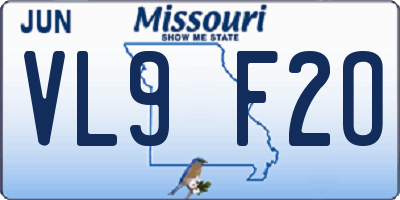 MO license plate VL9F2O