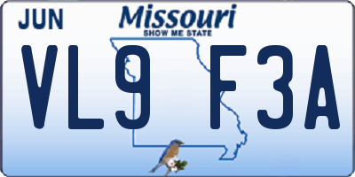 MO license plate VL9F3A
