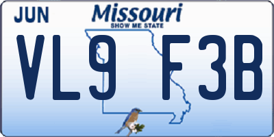 MO license plate VL9F3B