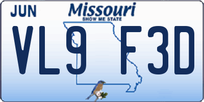 MO license plate VL9F3D
