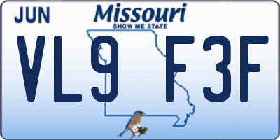 MO license plate VL9F3F