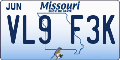 MO license plate VL9F3K