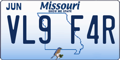 MO license plate VL9F4R