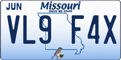 MO license plate VL9F4X