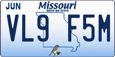 MO license plate VL9F5M